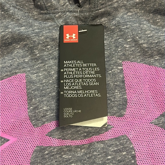 NWT. Woman’s Grey & Purple Under Armour hooded T-shirt. Size M. - Picture 4 of 6